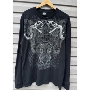 MMA Elite Mens 2XL Black Thermal Waffle Knit Shirt Snakes Cross Graphic Y2K